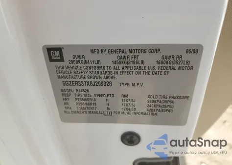 2008 Saturn Outlook Xr from USA, damaged, VIN 5GZER337X8J299328